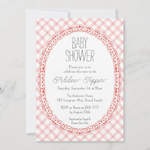 Faire-part de Baby Shower 'Lace Frame Gingham Vint