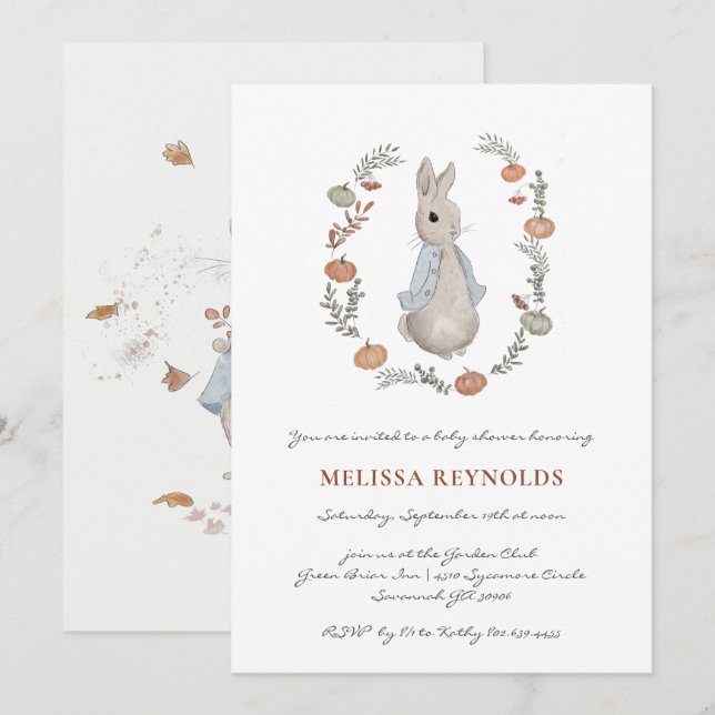 Faire-part de baby shower | Lapin d'automne (Devant / Derrière)