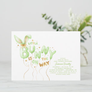 Faire-part de Baby Shower Lapin Doré Vert