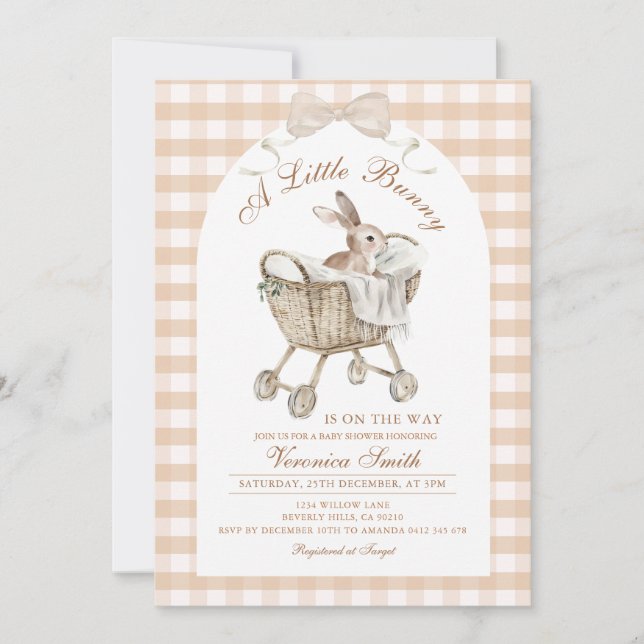 Faire-part de Baby Shower Lapin Neutre Beige (Devant)