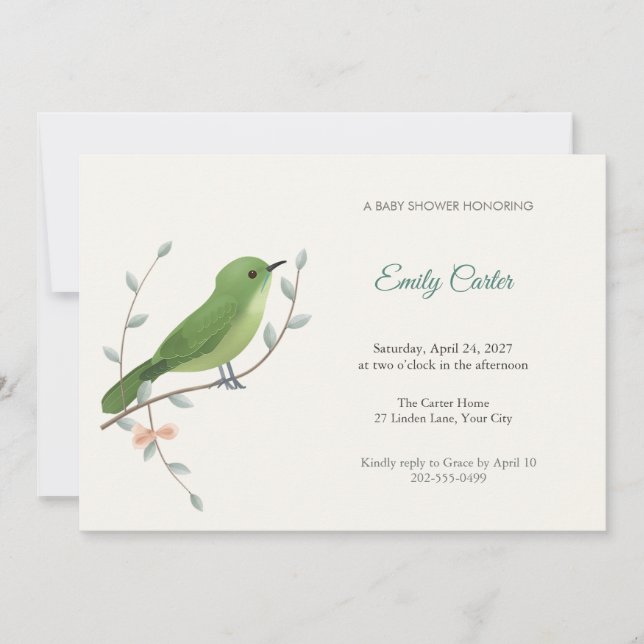 Faire-part de Baby Shower Leafbird (Devant)
