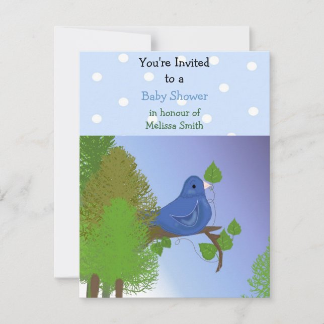 Faire-part de Baby Shower Little Blue Bird (Devant)