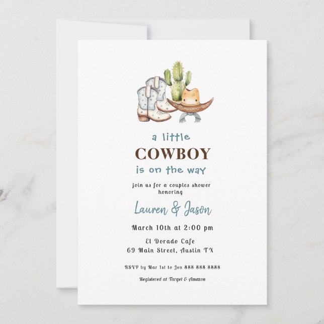 Faire-part de Baby Shower Little Cowboy (Devant)