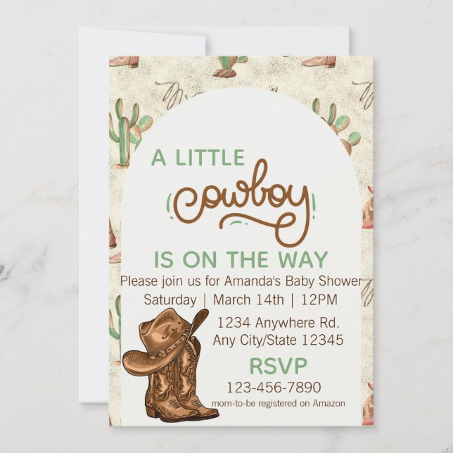 Faire-part de Baby Shower Little Cowboy (Devant)