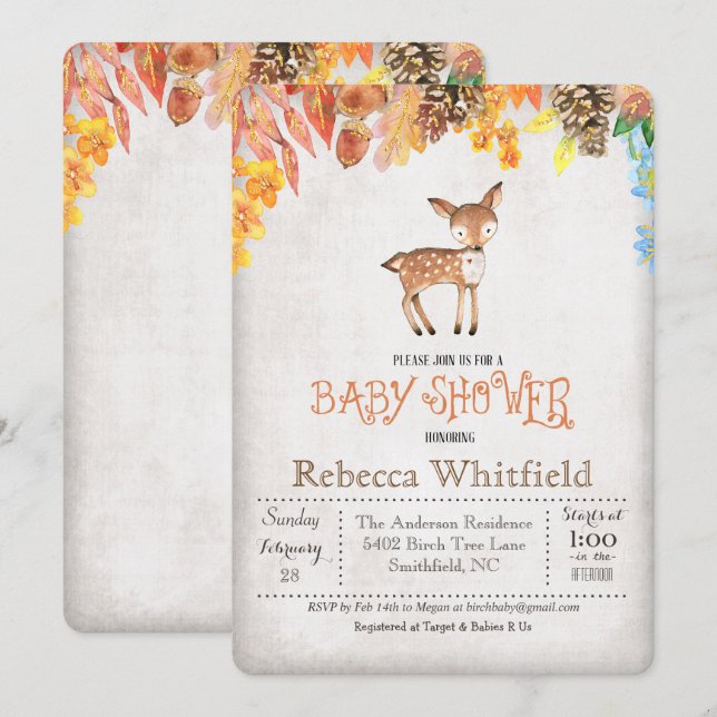 Faire-part de Baby Shower Little Deer (Devant / Derrière)