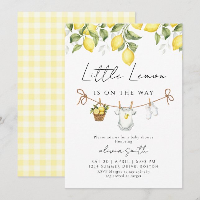 Faire-part de Baby Shower Little Lemon (Devant / Derrière)