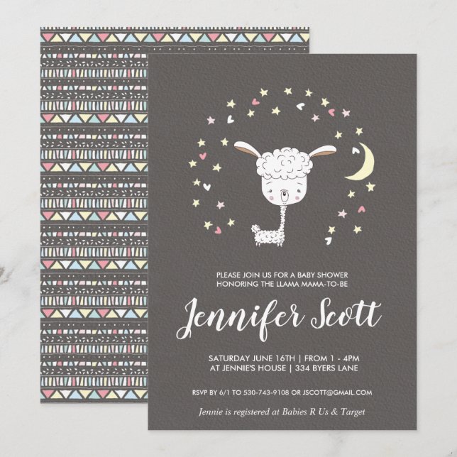Faire-part de Baby Shower Little Llama (Devant / Derrière)