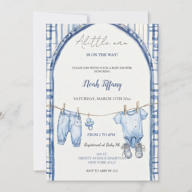 Faire-part de Baby Shower Little Man Bébé Rustique (Devant)