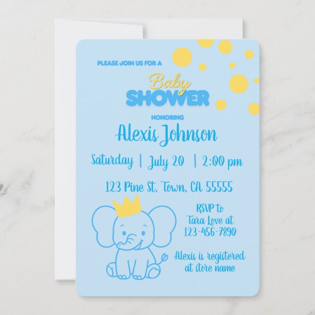 Faire-part de Baby Shower Little Prince Elephant (Devant)
