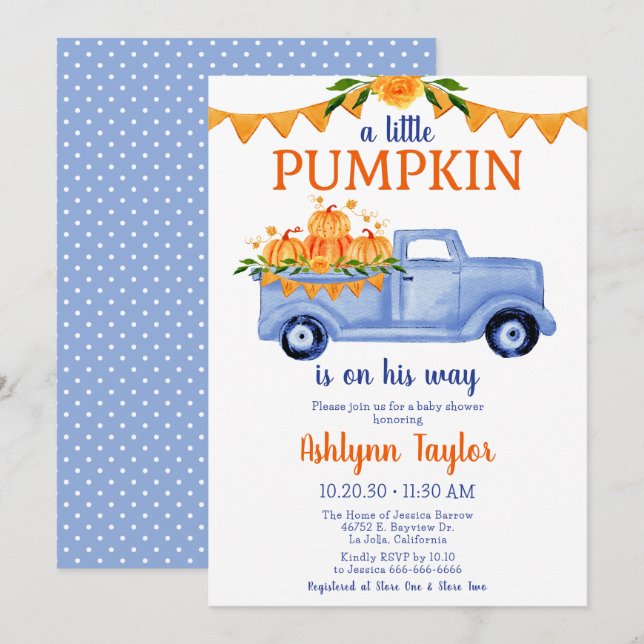 Faire-part de Baby Shower Little Pumpkin Boy (Devant / Derrière)