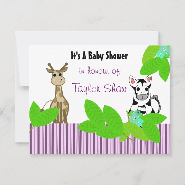 Faire-part de Baby Shower Little Zebra et Girafe (Devant)
