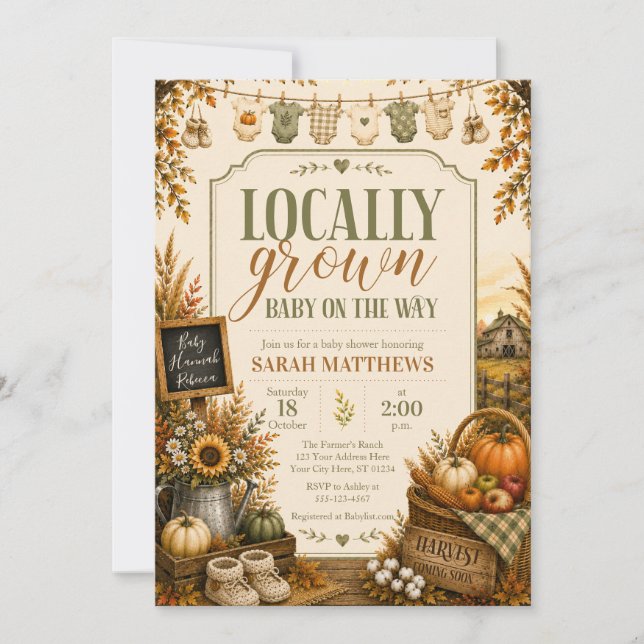 Faire-part de Baby Shower Local Automnal | Rustiqu (Devant)