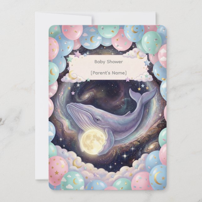 Faire-part de Baby Shower Lune Céleste (Devant)