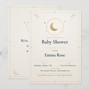 Faire part de Baby Shower Lune et Étoiles, Or