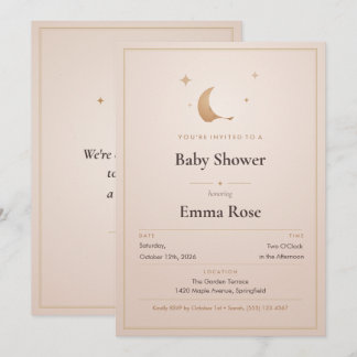 Faire-part de Baby Shower Lune et Étoiles, Rose Pâ
