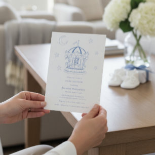 Faire-part de Baby Shower Lune Étoiles Carrousel B