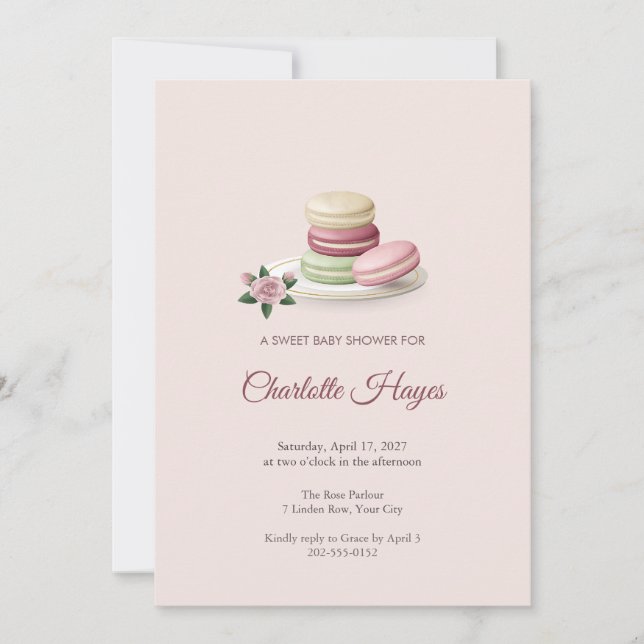 Faire-part de Baby Shower Macaron Stack (Devant)