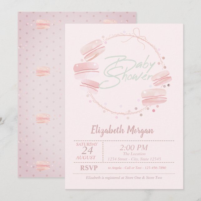 Faire-part de Baby Shower Macarons (Devant / Derrière)