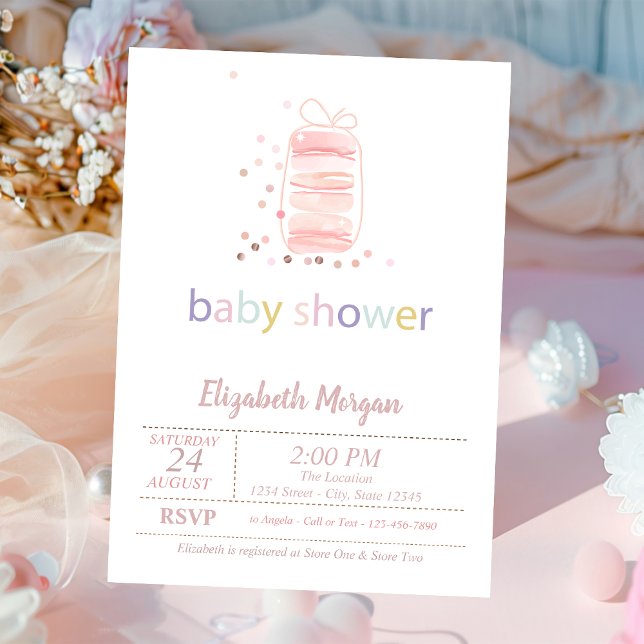 Faire-part de Baby Shower Macarons Français (Créateur téléchargé)