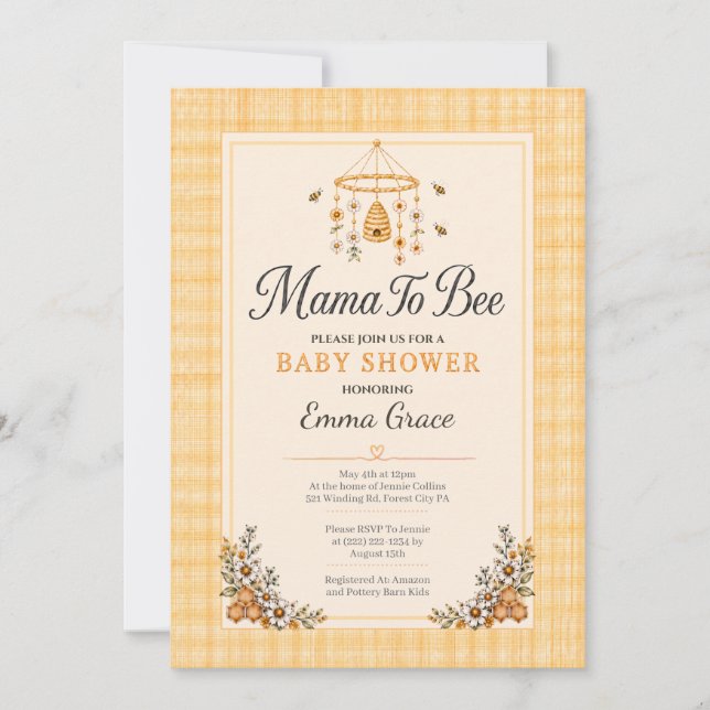 Faire-part de Baby Shower « Mama to Bee » (Devant)