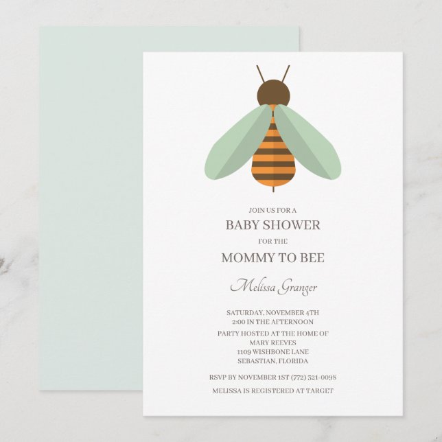 Faire-part de Baby Shower Maman Abeille pour Bébé (Devant / Derrière)