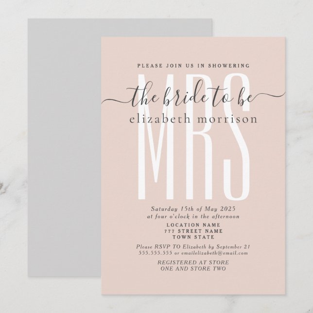 Faire-part de Baby Shower Mariage Blush Script (Devant / Derrière)