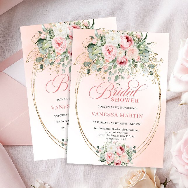 Faire-part de Baby Shower Mariage Boho Chic Roses  (Boho Chic Blush Roses Bridal Shower Invitation)