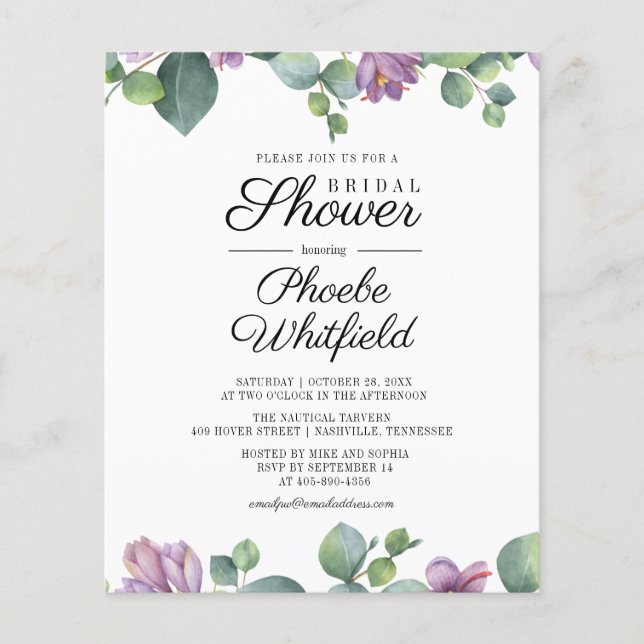 Faire-part de Baby Shower Mariage Eucalyptus Scrip (Devant)