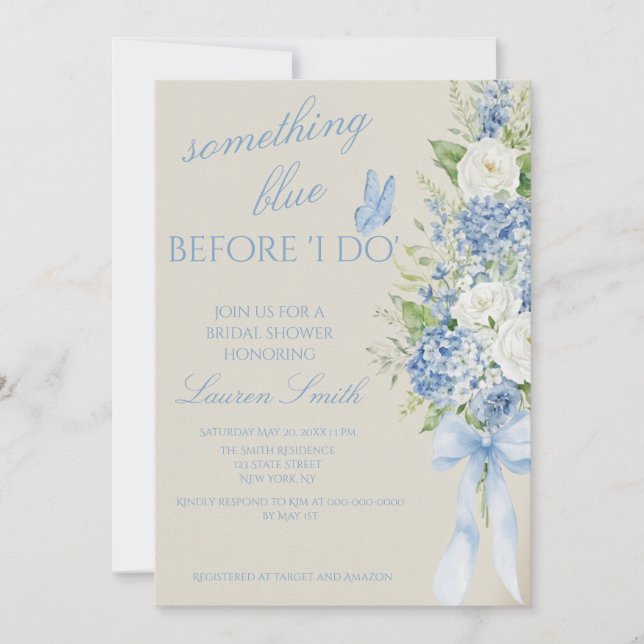 Faire-part de Baby Shower Mariage Hydrangea Bleu (Devant)