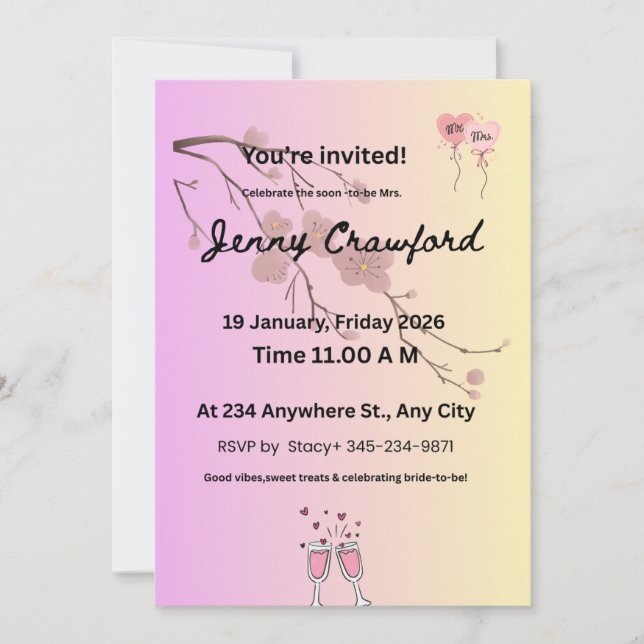 Faire-part de Baby Shower Mariage Rose & Lavande | (Devant)