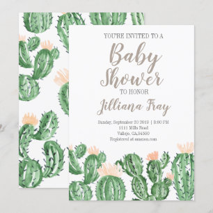 Faire-part de baby shower mignon avec cactus succu