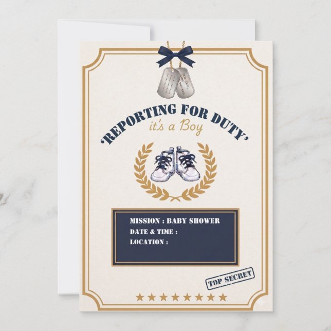 Faire-part de Baby Shower Militaire pour Garçon da (Devant)