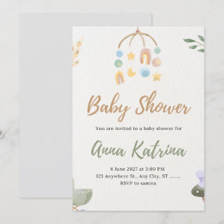 Faire-part de Baby Shower Mobile Aquarelle Neutre