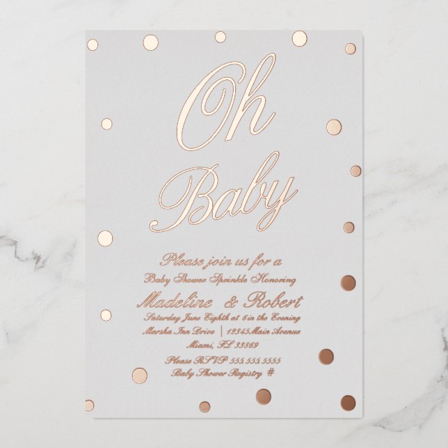 Faire-part de Baby Shower Moderne Points Dorés Pre (Recto)