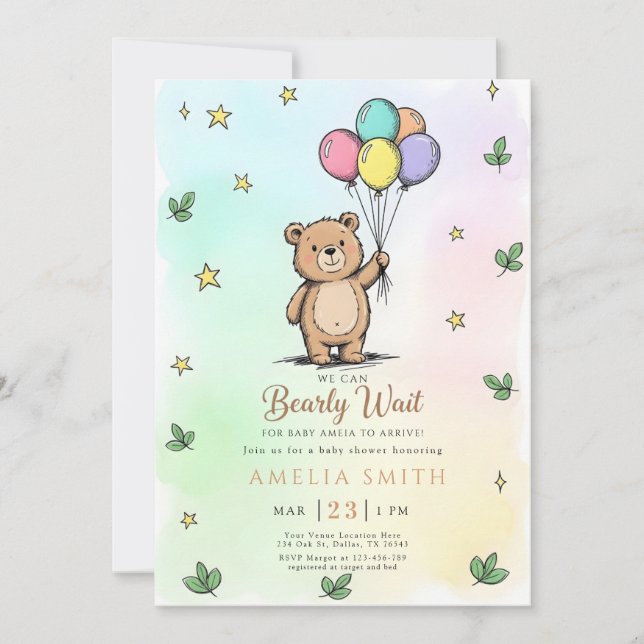 Faire-part de baby shower moderne pour un ours en  (Devant)