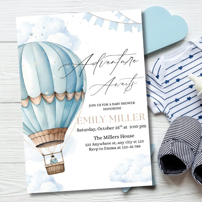 Faire-part de Baby Shower Montgolfière Bleue Chaud (Créateur téléchargé)