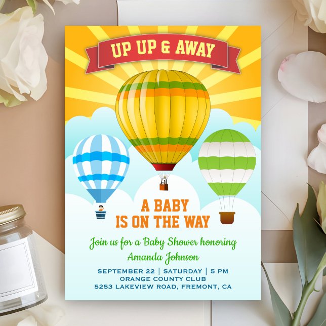 Faire-part de Baby Shower Montgolfière Colorée (Créateur téléchargé)