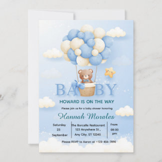 Faire-part de Baby Shower Montgolfière Ourson Mign