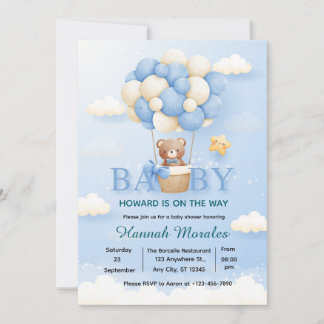 Faire-Part de Baby Shower Montgolfière Ourson Mign