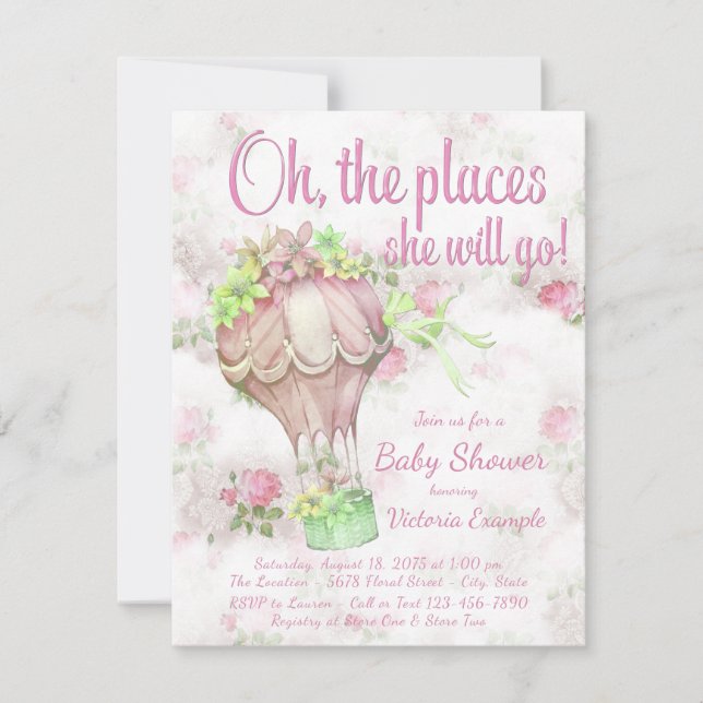 Faire-part de Baby Shower Montgolfière Shabby Chic (Devant)