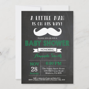 Faire-part de Baby Shower Moustache Vert et Gris