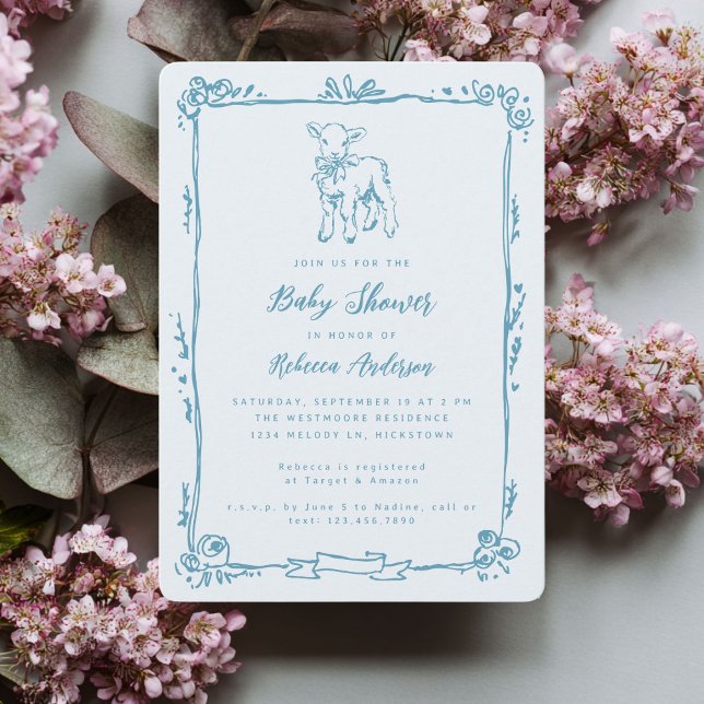 Faire-part de Baby Shower Mouton de Printemps Garç (Créateur téléchargé)
