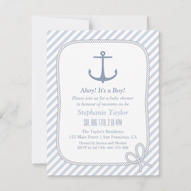 Faire-part de Baby Shower Nautique Ancre Moderne (Devant)