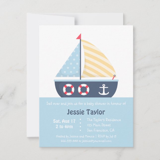 Faire-part de Baby Shower Nautique pour Bébé au De (Devant)