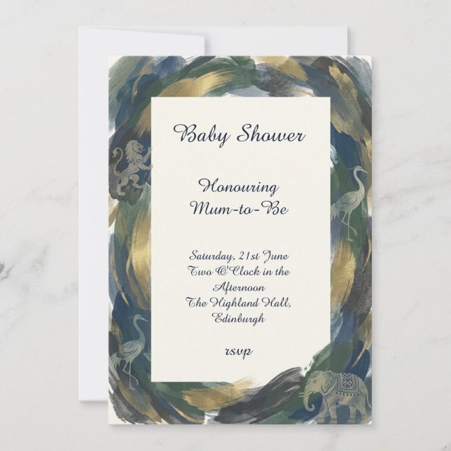 Faire-part de Baby Shower Navy Emerald Gold (Devant)