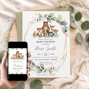 Faire-part de Baby Shower Neutre avec Animaux de l