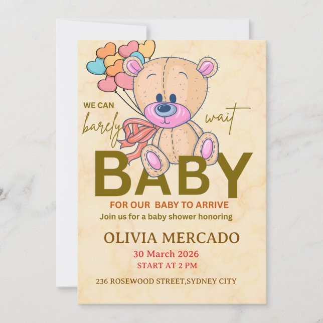 Faire-part de Baby Shower Neutre et Modifiable Ado (Devant)