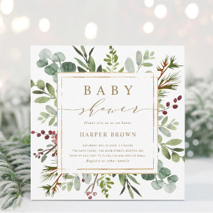 Faire-part de Baby Shower Noël en carré de verdure
