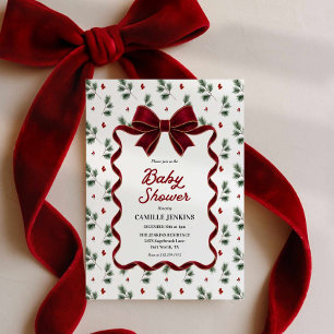 Faire-part de Baby Shower Noël Tout en Un Ruban Ro