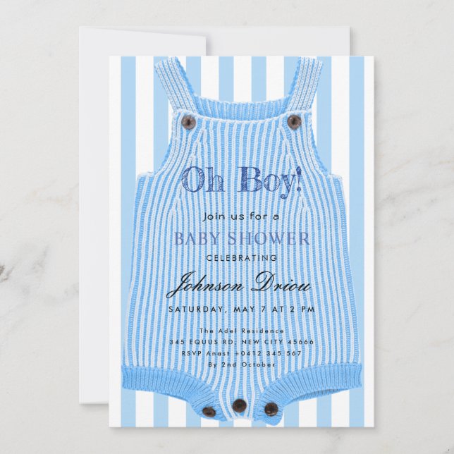 Faire-Part de Baby Shower « Oh Boy » | Aquarelle B (Devant)